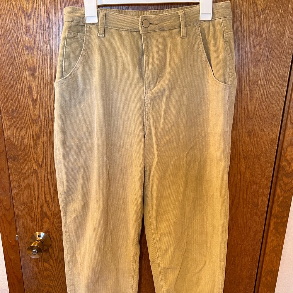Tan, corduroy, slightly cropped pants size L